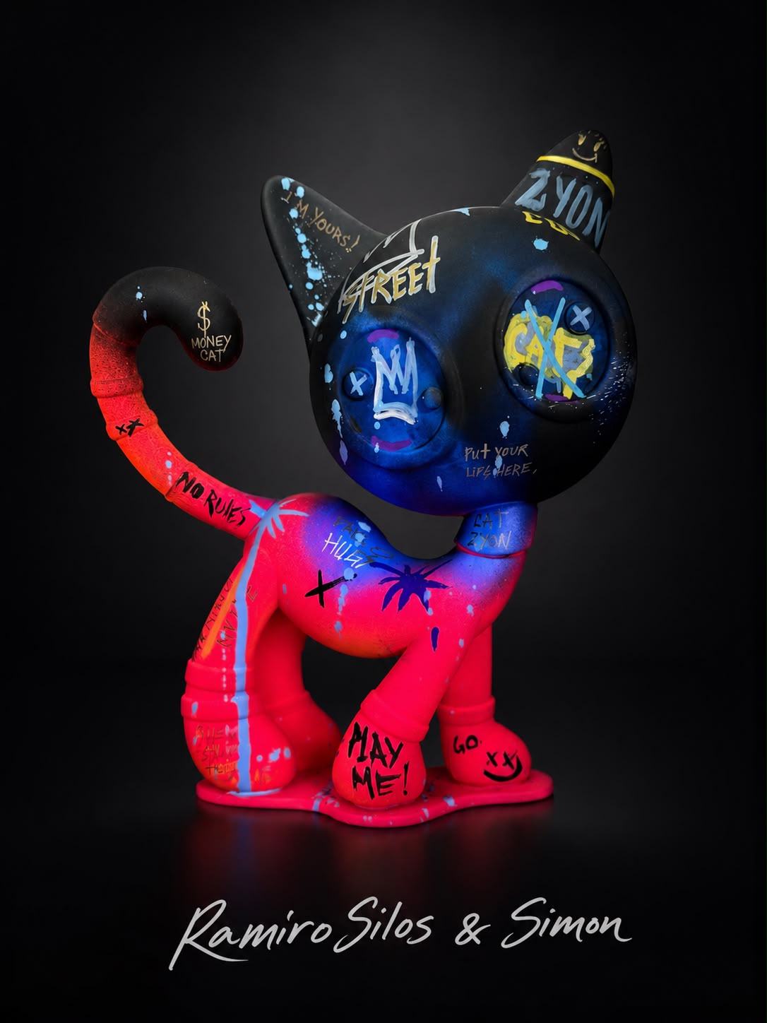 Escultura Cat Zyon Neon Street 25 cm – Peça Única Pintada à Mão | Ramiro Silos & Simon