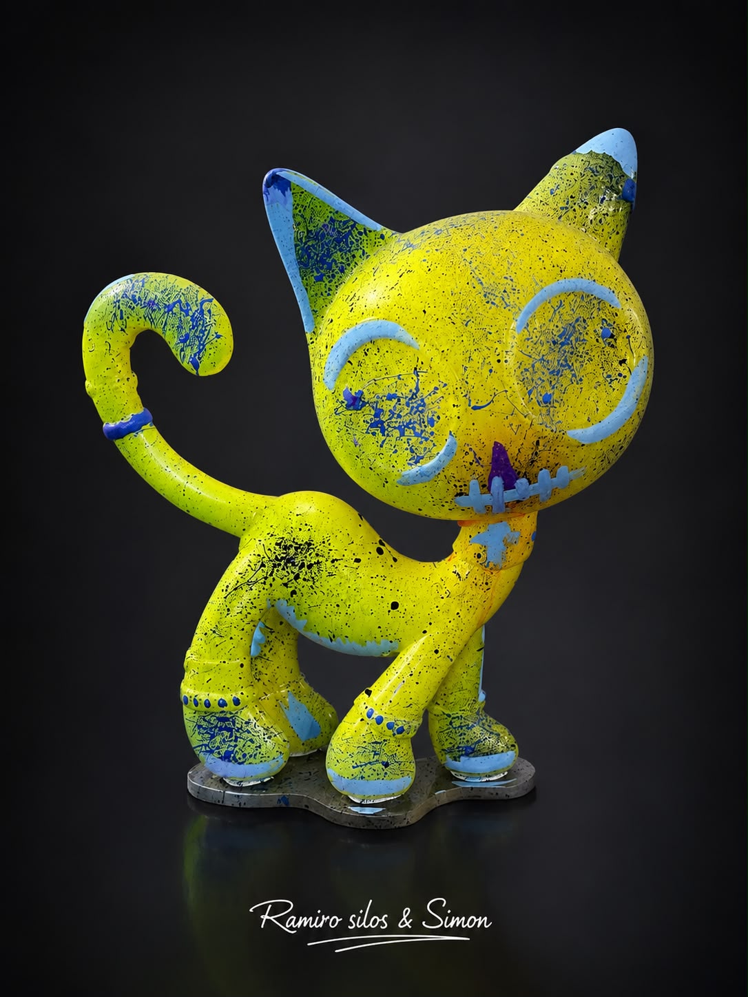 Escultura Cat Zyon Urban Splash 25 cm – Peça Única Pintada à Mão | Ramiro Silos & Simon