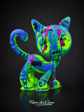 Escultura Cat Zyon Street Neon 25 cm – Peça Única Pintada à Mão | Ramiro Silos & Simon