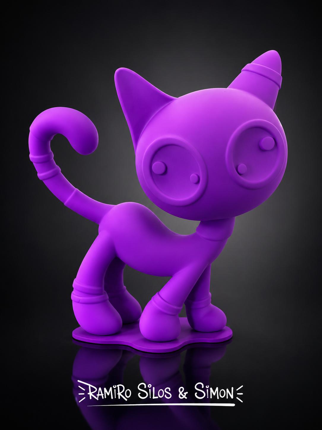 Escultura Cat Zyon Purple Blank Edition 25 cm – Polipropileno Maciço | Edição para Personalização | Ramiro Silos & Simon