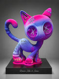 Escultura Cat Zyon Cotton Candy Neon 25 cm – Polipropileno Maciço | Peça Única Pintada à Mão | Ramiro Silos & Simon