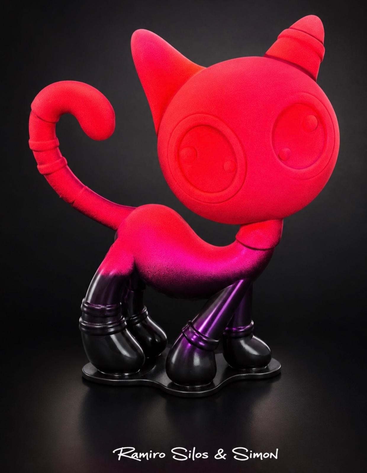 Cat Zyon Crimson Glow – Escultura Artística em Polipropileno Maciço 25 cm | Edição Colecionável