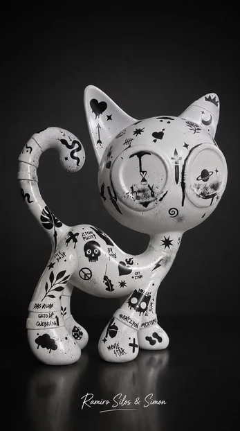 CAT ZYON "Black & White" • Original 1/1 • 60 cm • Live Auction